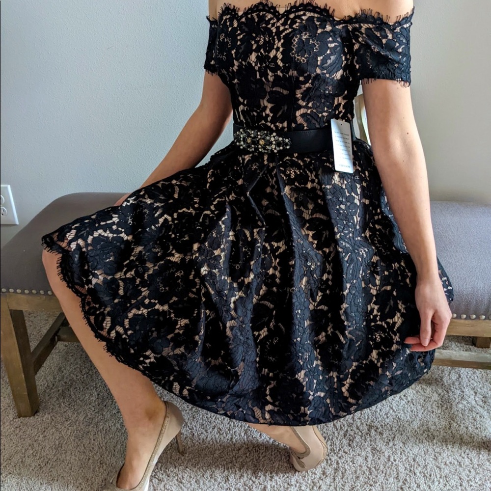 NWT Eliza J Black lace knee length dress